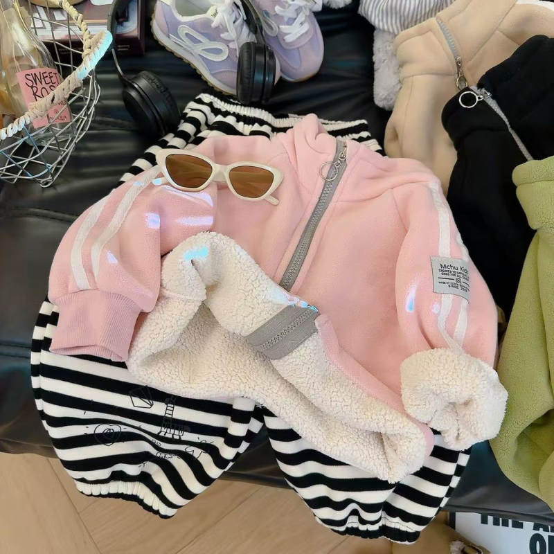 Geacă reversibilă de fleece pentru copii, guler înalt, iarnă, unisex