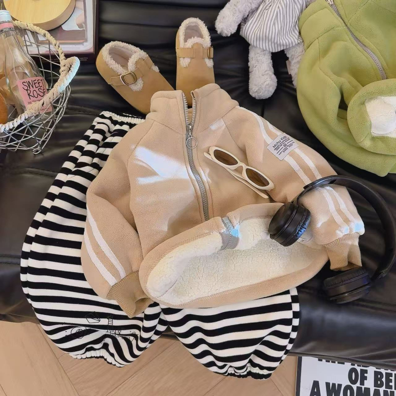 Geacă reversibilă de fleece pentru copii, guler înalt, iarnă, unisex