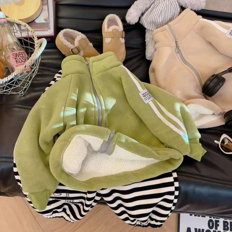 Geacă reversibilă de fleece pentru copii, guler înalt, iarnă, unisex