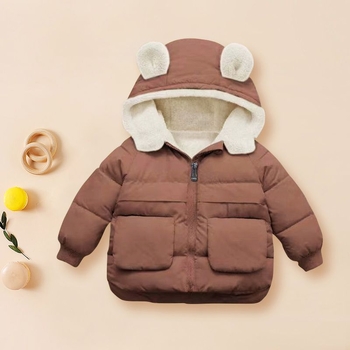 Geacă pentru copii cu căptușeală fleece și glugă, cald pentru iarnă, unisex, pentru copii 3–8 ani, culoare solidă