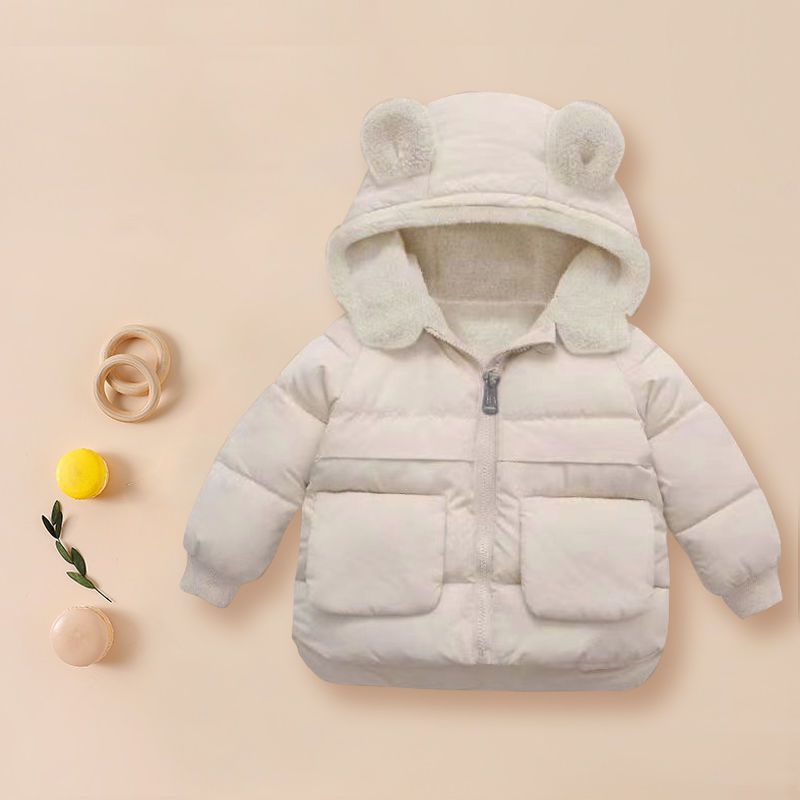 Geacă pentru copii cu căptușeală fleece și glugă, cald pentru iarnă, unisex, pentru copii 3–8 ani, culoare solidă