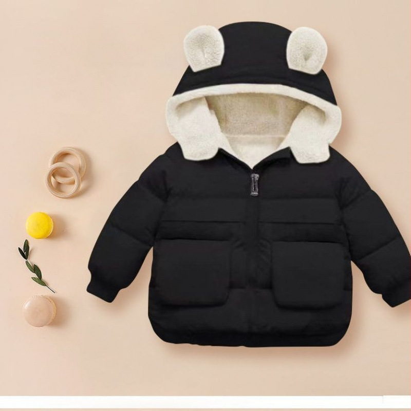 Geacă pentru copii cu căptușeală fleece și glugă, cald pentru iarnă, unisex, pentru copii 3–8 ani, culoare solidă