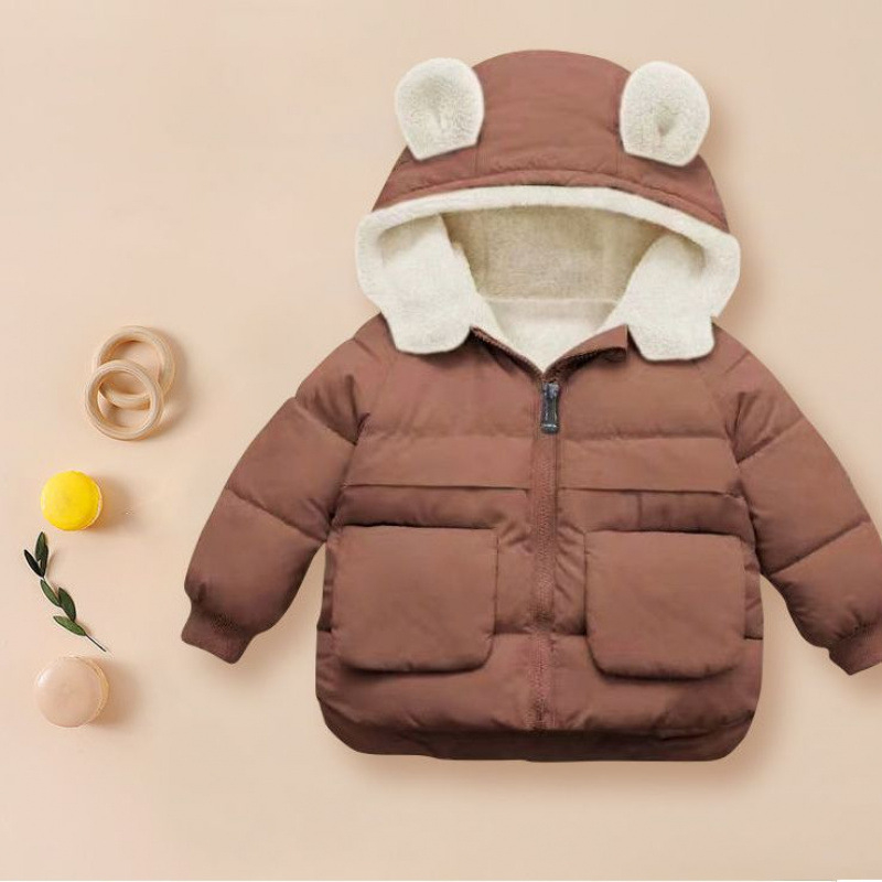 Geacă pentru copii cu căptușeală fleece și glugă, cald pentru iarnă, unisex, pentru copii 3–8 ani, culoare solidă