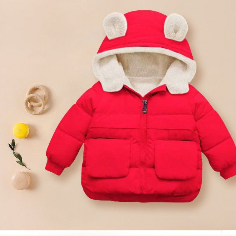 Geacă pentru copii cu căptușeală fleece și glugă, cald pentru iarnă, unisex, pentru copii 3–8 ani, culoare solidă