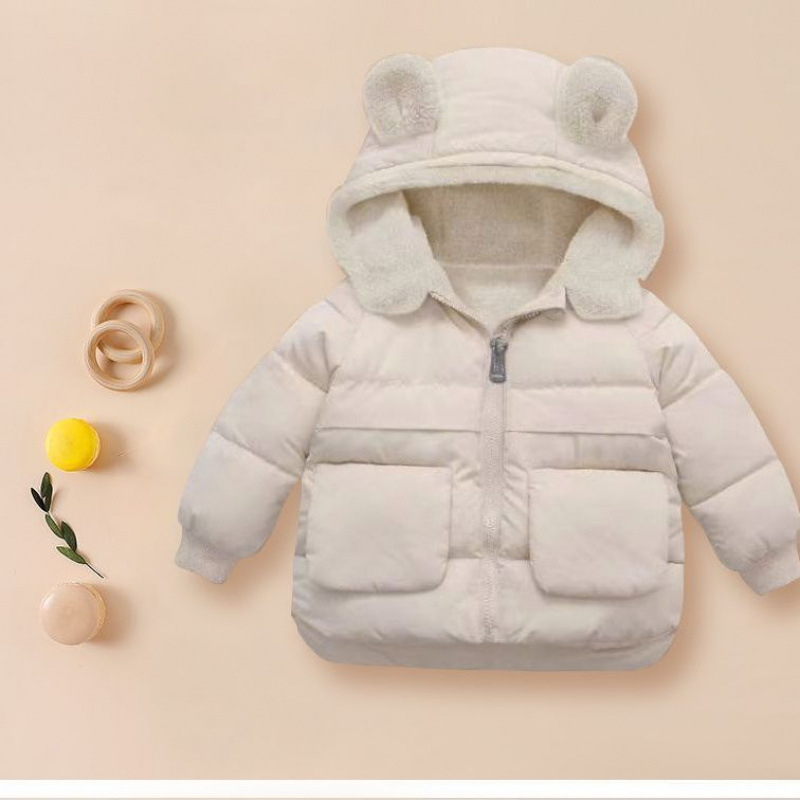 Geacă pentru copii cu căptușeală fleece și glugă, cald pentru iarnă, unisex, pentru copii 3–8 ani, culoare solidă