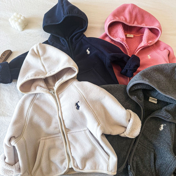 Jachetă de fleece cu glugă pentru copii, iarna 2025, unisex, amestec de lână