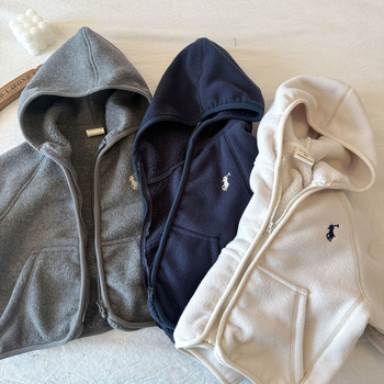 Jachetă de fleece cu glugă pentru copii, iarna 2025, unisex, amestec de lână