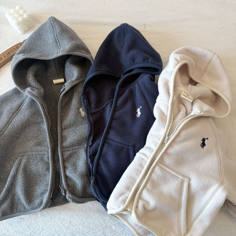 Jachetă de fleece cu glugă pentru copii, iarna 2025, unisex, amestec de lână