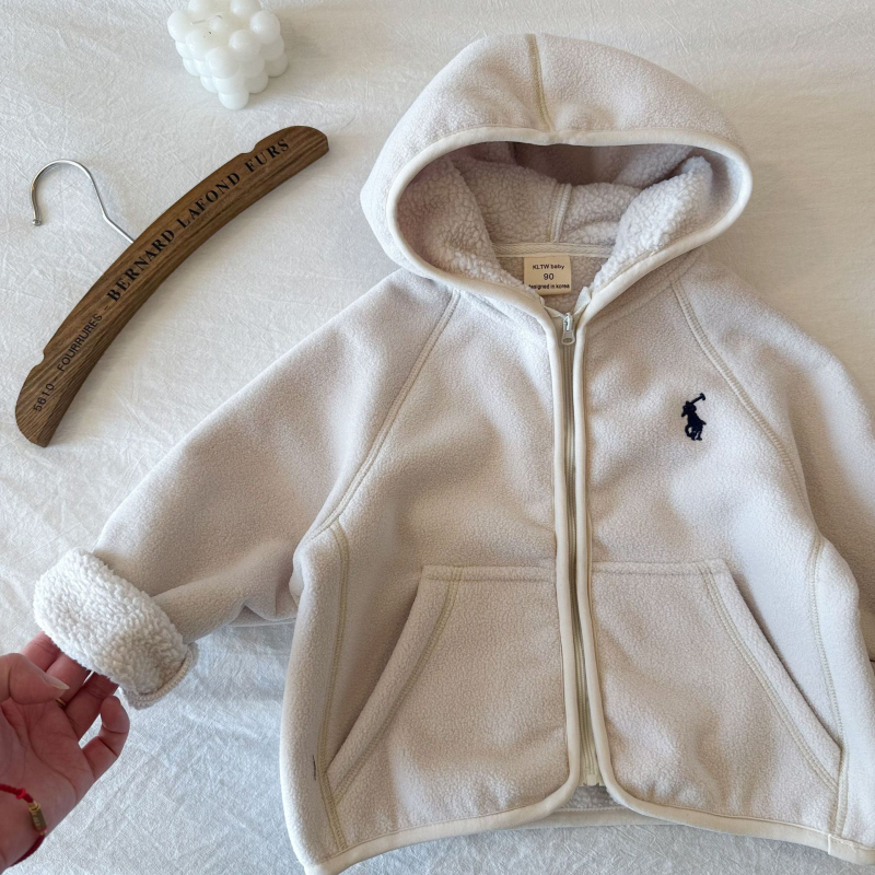 Jachetă de fleece cu glugă pentru copii, iarna 2025, unisex, amestec de lână