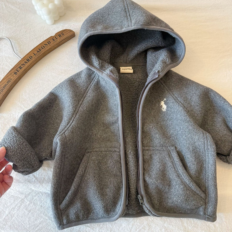 Jachetă de fleece cu glugă pentru copii, iarna 2025, unisex, amestec de lână