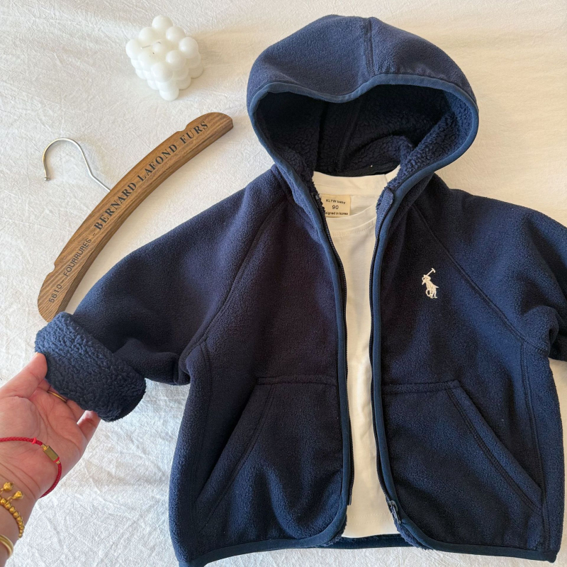 Jachetă de fleece cu glugă pentru copii, iarna 2025, unisex, amestec de lână