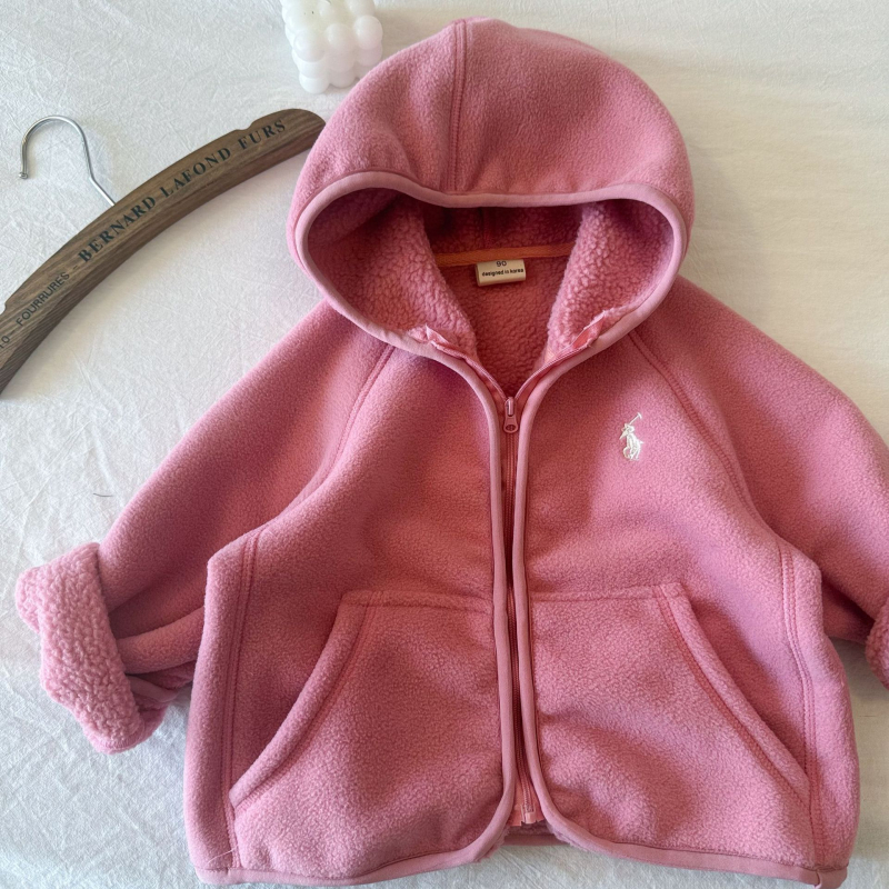 Jachetă de fleece cu glugă pentru copii, iarna 2025, unisex, amestec de lână