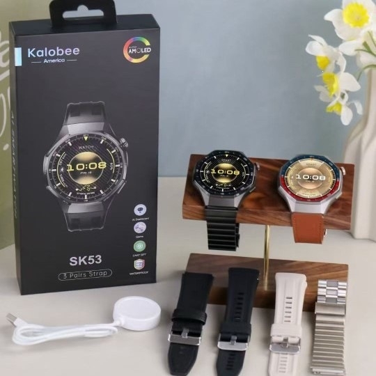 SK53 ceas inteligent cu pedometru, monitorizare ritm cardiac și somn, cadran rotund, carcasa de 44 mm, ecran IPS de 1,53 inch, curea din oțel inoxidabil, încărcare wireless, Bluetooth, compatibil cu iOS