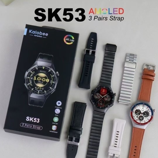 SK53 ceas inteligent cu pedometru, monitorizare ritm cardiac și somn, cadran rotund, carcasa de 44 mm, ecran IPS de 1,53 inch, curea din oțel inoxidabil, încărcare wireless, Bluetooth, compatibil cu iOS