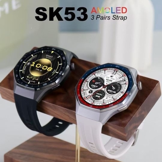 SK53 ceas inteligent cu pedometru, monitorizare ritm cardiac și somn, cadran rotund, carcasa de 44 mm, ecran IPS de 1,53 inch, curea din oțel inoxidabil, încărcare wireless, Bluetooth, compatibil cu iOS