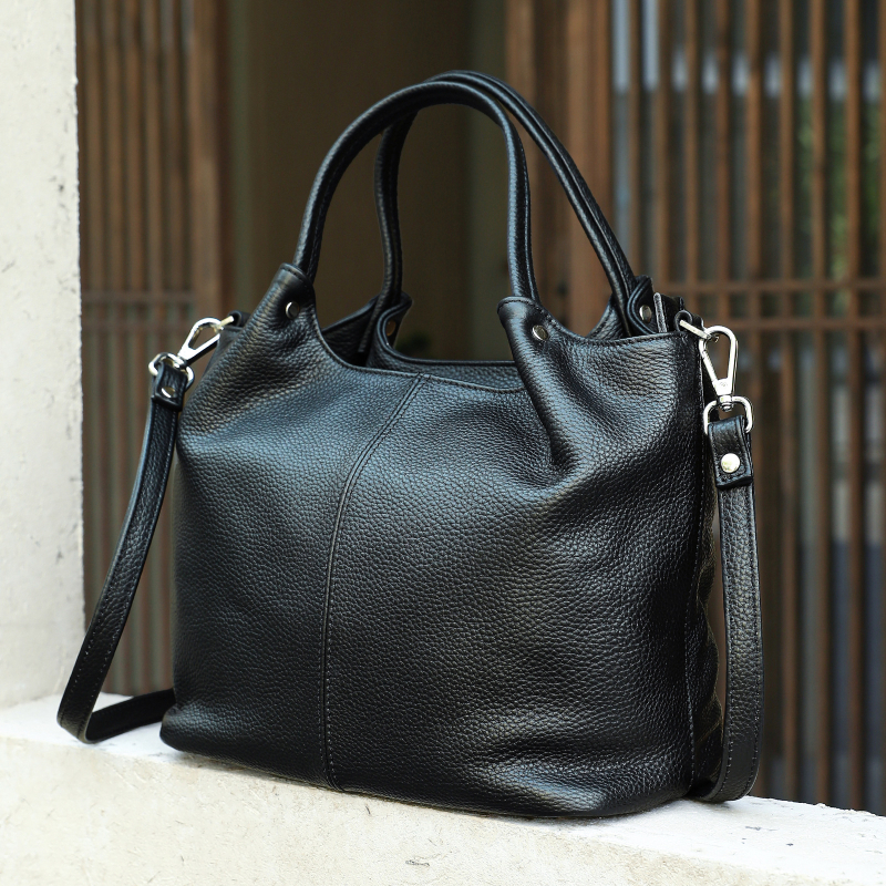 Geantă Tote din piele naturală, cu capacitate mare, buzunare multiple, curea de umăr și crossbody