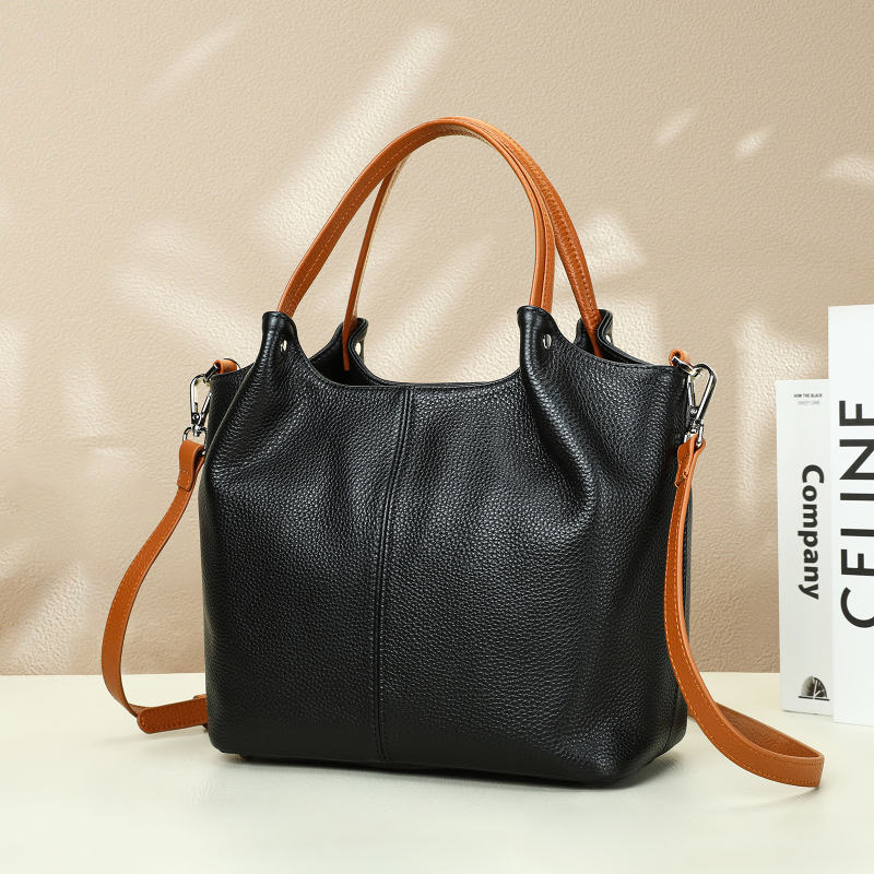 Geantă Tote din piele naturală, cu capacitate mare, buzunare multiple, curea de umăr și crossbody