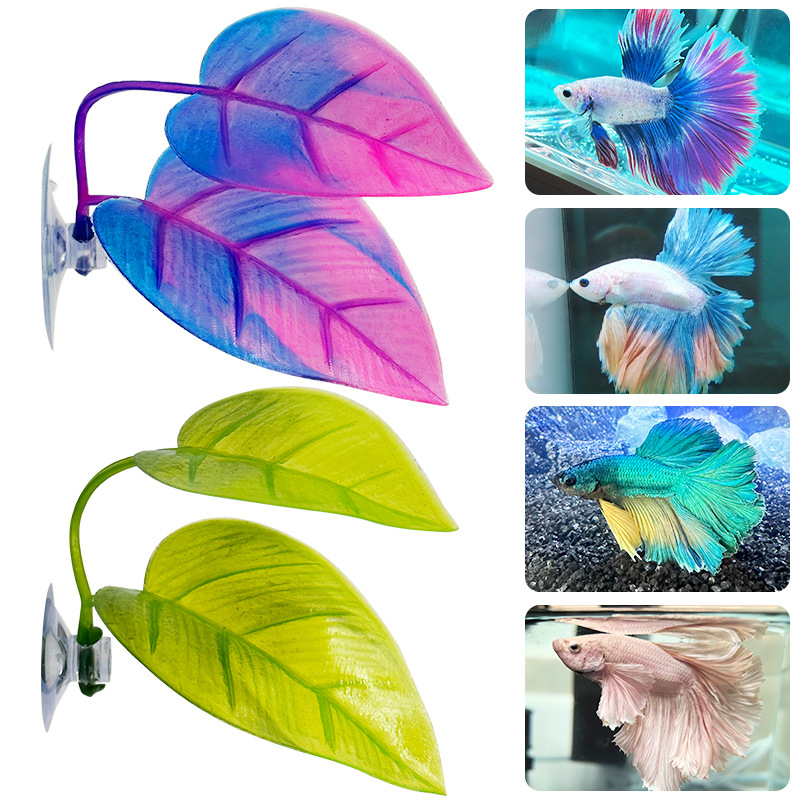 Decor plantă în formă de frunză pentru Betta în acvariu – frunză artificială de plantă acvatică pentru decor, odihnă, ascunzătoare și împerechere