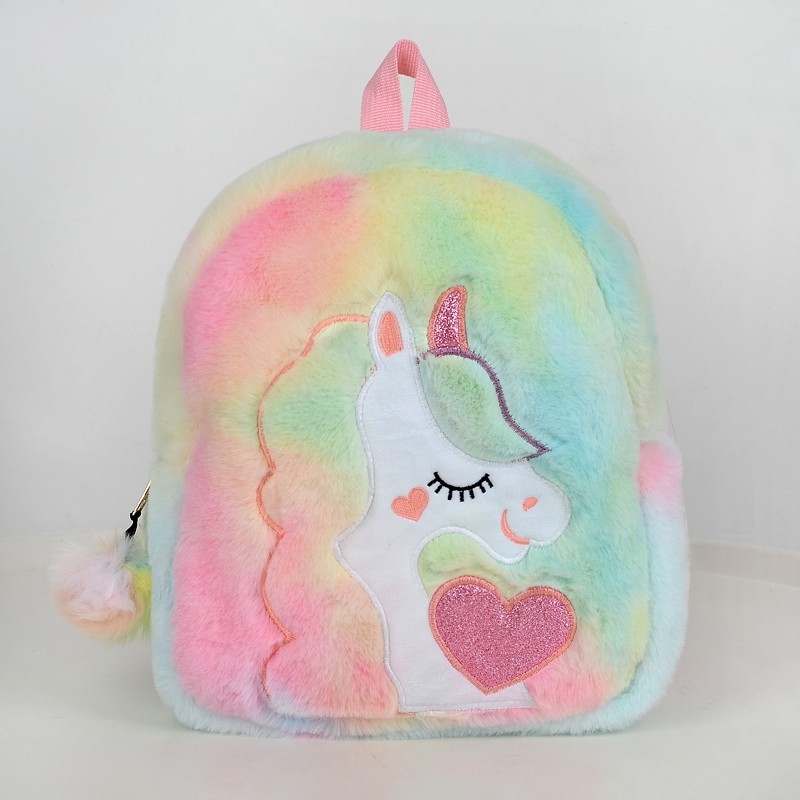Rucsac cu unicorn curcubeu pentru femei, geantă roz plușată, cu capacitate mare