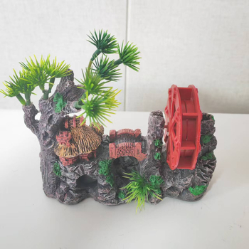Set decor acvariu: grotă ascunsă, peisaj stâncos, plante acvatice decorative și pietre mici