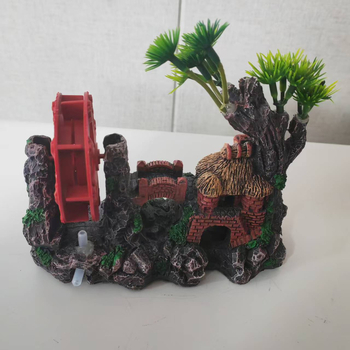 Set decor acvariu: grotă ascunsă, peisaj stâncos, plante acvatice decorative și pietre mici