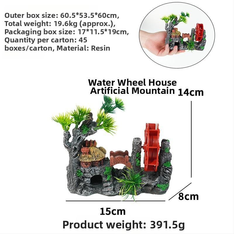 Set decor acvariu: grotă ascunsă, peisaj stâncos, plante acvatice decorative și pietre mici
