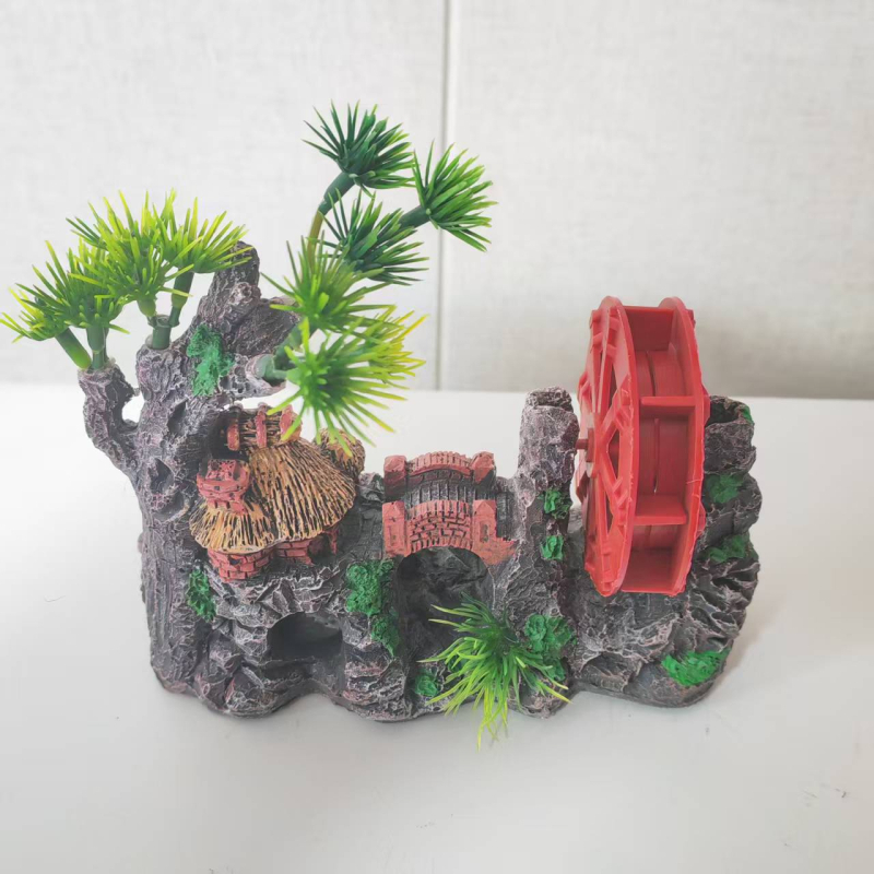 Set decor acvariu: grotă ascunsă, peisaj stâncos, plante acvatice decorative și pietre mici