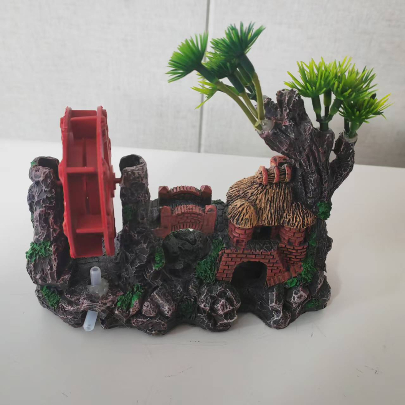 Set decor acvariu: grotă ascunsă, peisaj stâncos, plante acvatice decorative și pietre mici