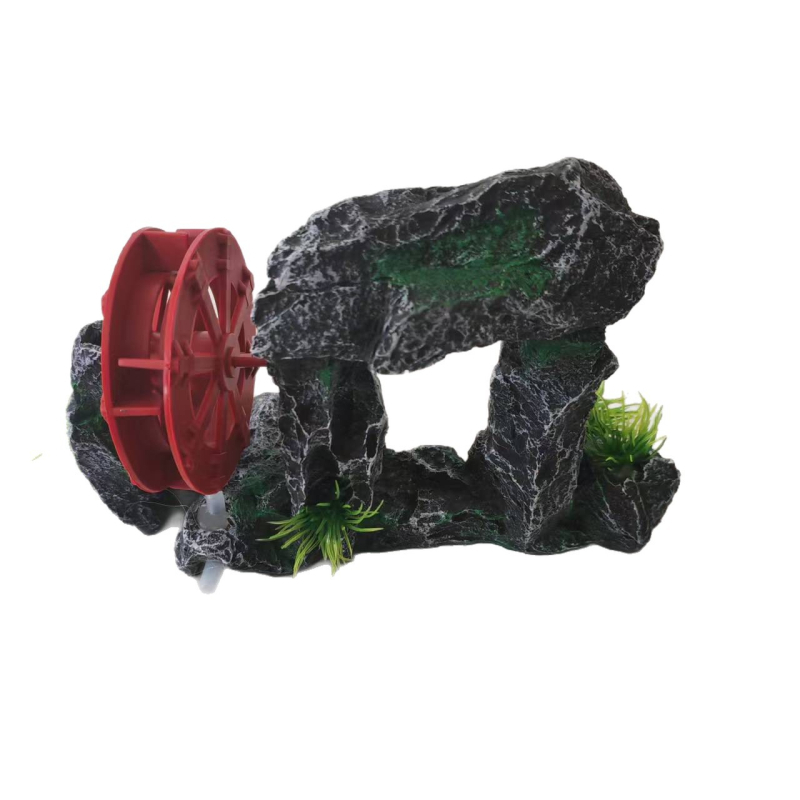 Set decor acvariu: grotă ascunsă, peisaj stâncos, plante acvatice decorative și pietre mici
