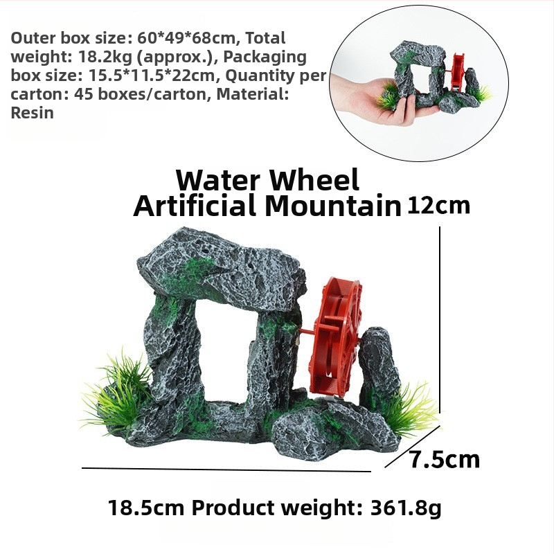 Set decor acvariu: grotă ascunsă, peisaj stâncos, plante acvatice decorative și pietre mici