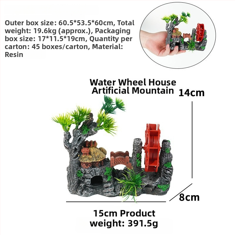 Set decor acvariu: grotă ascunsă, peisaj stâncos, plante acvatice decorative și pietre mici