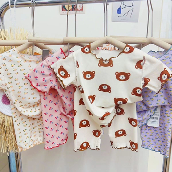 Set de pijamale de vară pentru fete – Ice Silk, imprimeu floral și desen animat, stil coreean