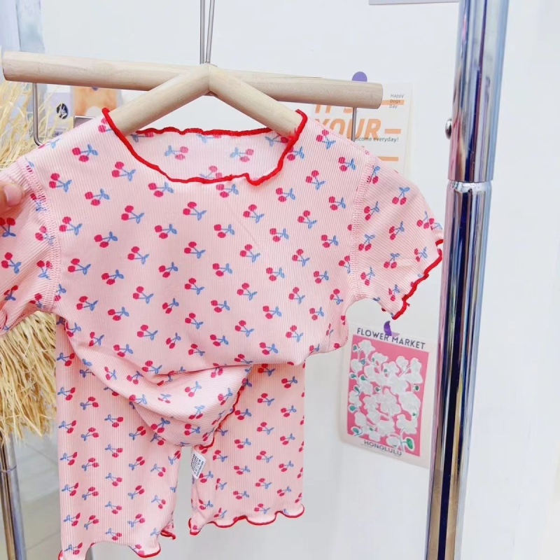 Set de pijamale de vară pentru fete – Ice Silk, imprimeu floral și desen animat, stil coreean