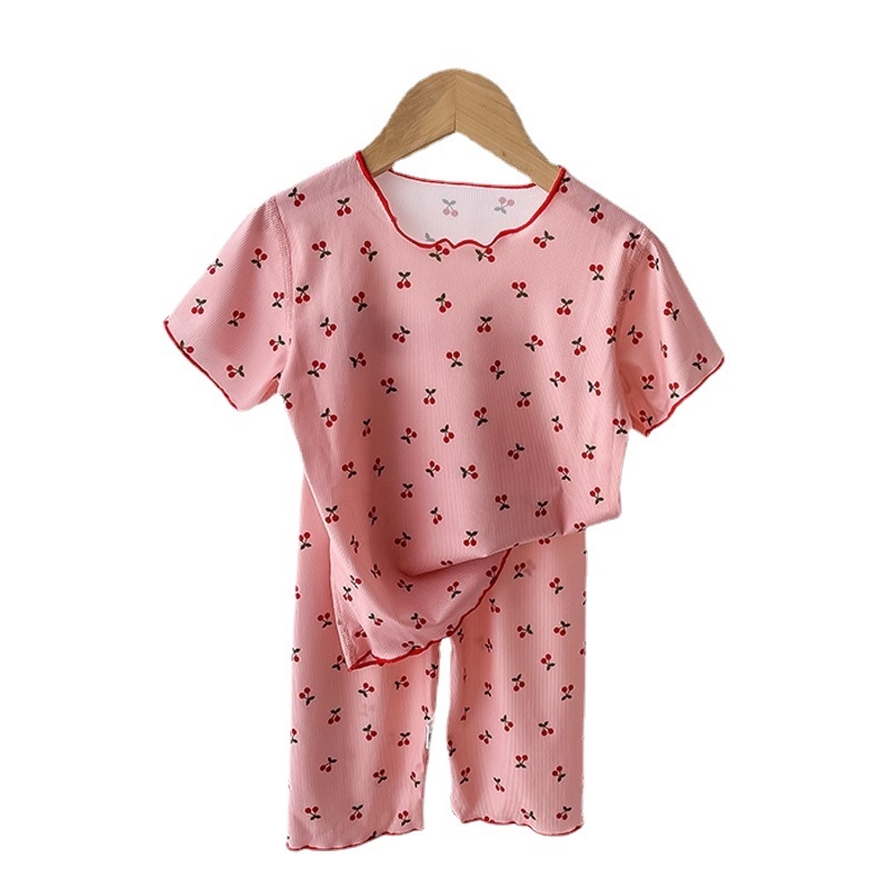 Set de pijamale de vară pentru fete – Ice Silk, imprimeu floral și desen animat, stil coreean