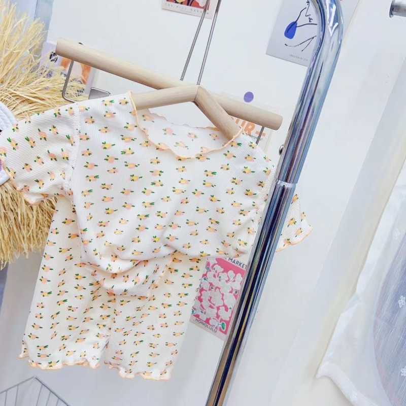Set de pijamale de vară pentru fete – Ice Silk, imprimeu floral și desen animat, stil coreean