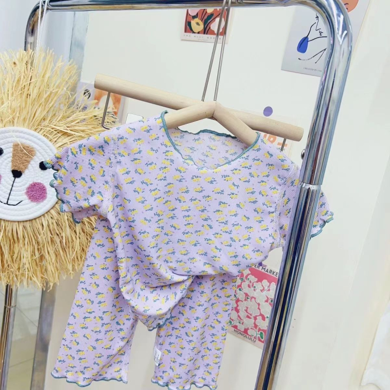 Set de pijamale de vară pentru fete – Ice Silk, imprimeu floral și desen animat, stil coreean