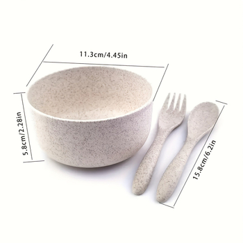 Set de veselă din paie de grâu, 12 piese: boluri, boluri de supă, linguri și furci; design modern minimalist; potrivit pentru microunde; uz casnic