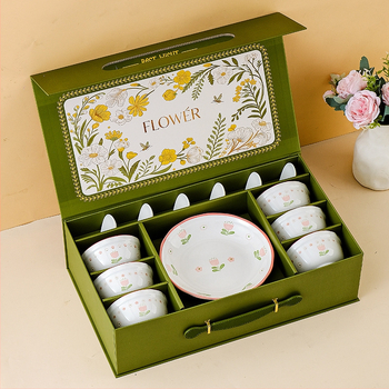 Set boluri și farfurii cu glazură sub glazură florală pentru uz casnic, stil modern minimalist, cadou premium