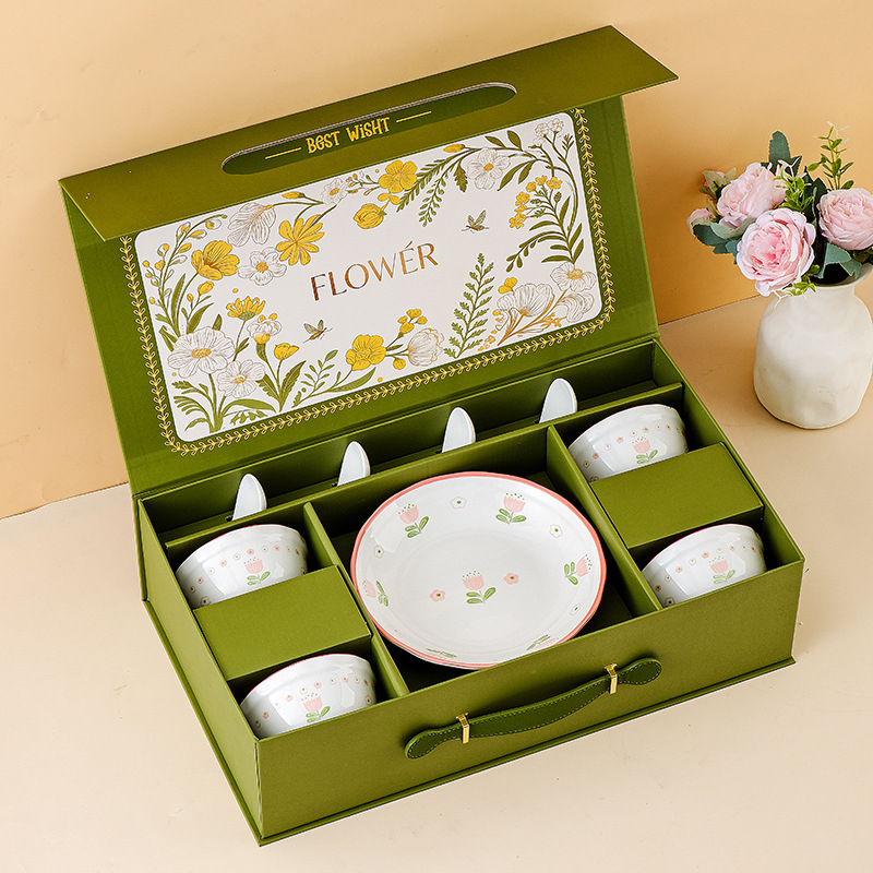 Set boluri și farfurii cu glazură sub glazură florală pentru uz casnic, stil modern minimalist, cadou premium