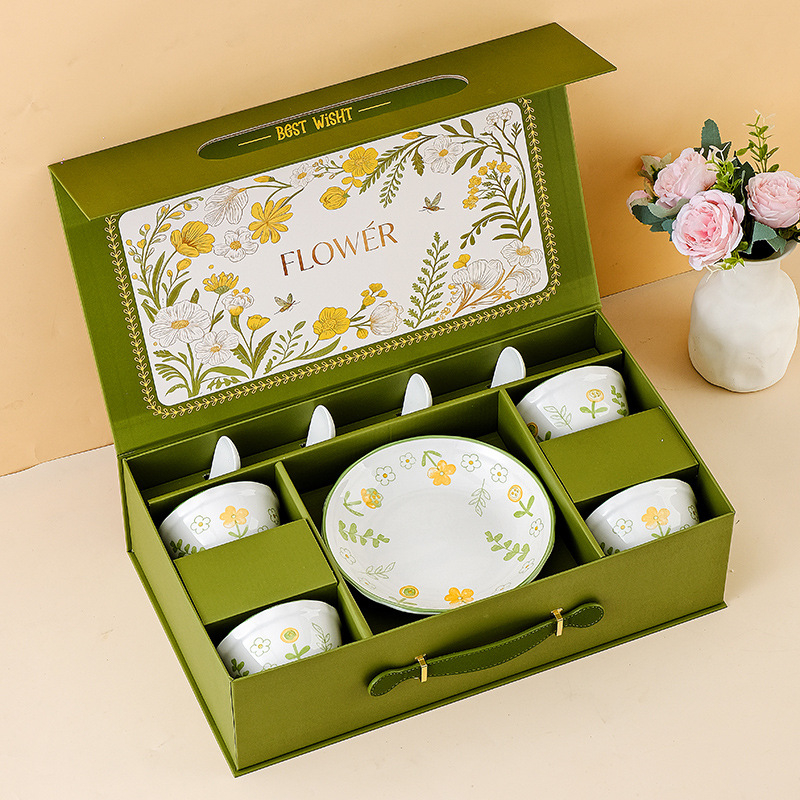 Set boluri și farfurii cu glazură sub glazură florală pentru uz casnic, stil modern minimalist, cadou premium