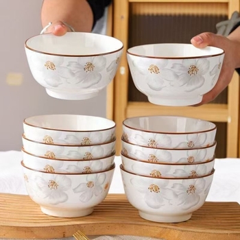 Vas de orez din ceramică cu decor color sub glazură, corp gros, bol de supă pentru uz casnic, model 2025, design modern minimalist