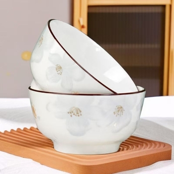 Vas de orez din ceramică cu decor color sub glazură, corp gros, bol de supă pentru uz casnic, model 2025, design modern minimalist