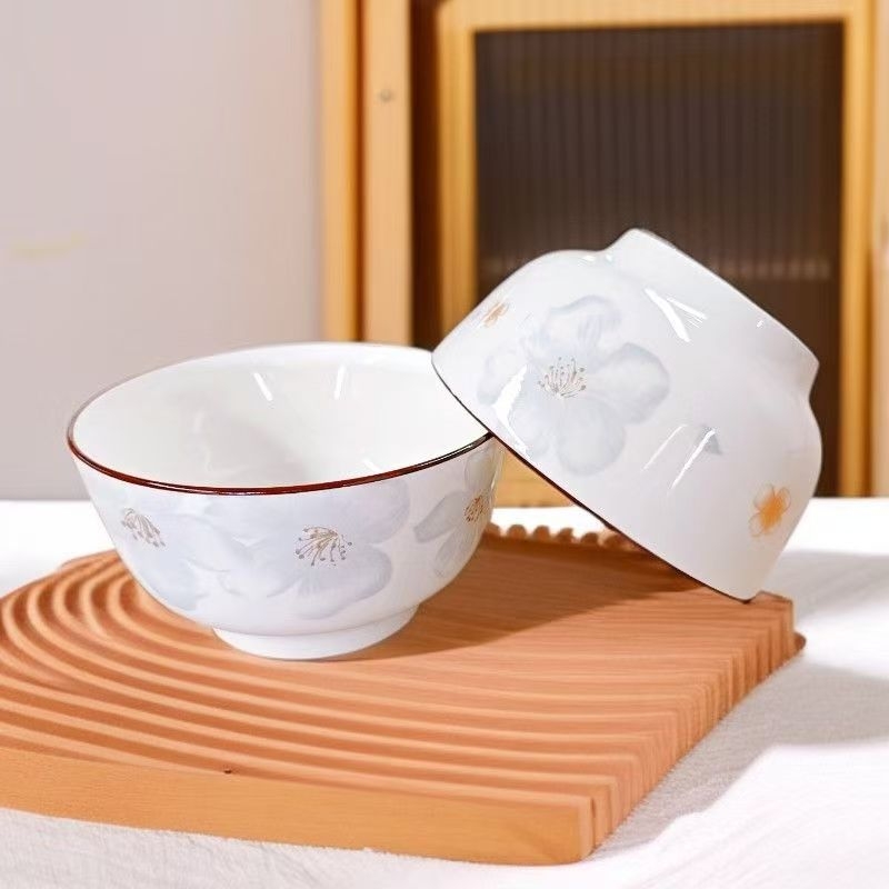 Vas de orez din ceramică cu decor color sub glazură, corp gros, bol de supă pentru uz casnic, model 2025, design modern minimalist