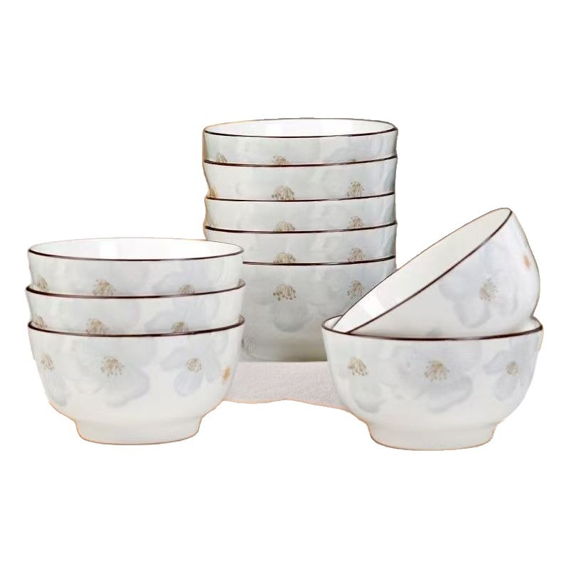 Vas de orez din ceramică cu decor color sub glazură, corp gros, bol de supă pentru uz casnic, model 2025, design modern minimalist