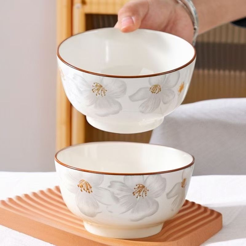 Vas de orez din ceramică cu decor color sub glazură, corp gros, bol de supă pentru uz casnic, model 2025, design modern minimalist