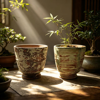 Vase ceramice rezistente la temperaturi înalte, suporturi de birou în stil wabi-sabi pentru plante verzi și suculente, design vintage inspirat Zen