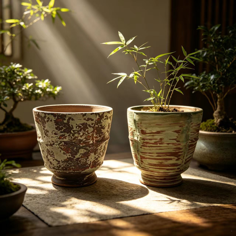 Vase ceramice rezistente la temperaturi înalte, suporturi de birou în stil wabi-sabi pentru plante verzi și suculente, design vintage inspirat Zen