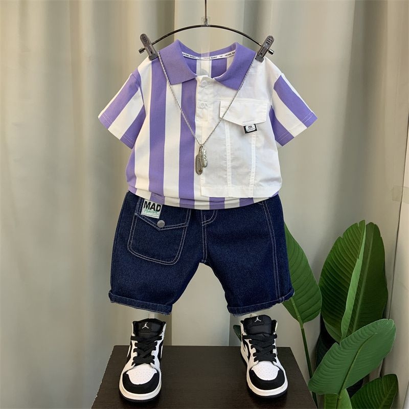 Set de vară pentru băieți, din două piese: tricou polo cu mânecă scurtă și pantaloni, pentru sugari 0–12 luni