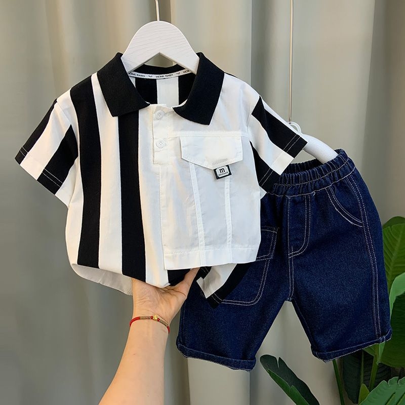 Set de vară pentru băieți, din două piese: tricou polo cu mânecă scurtă și pantaloni, pentru sugari 0–12 luni