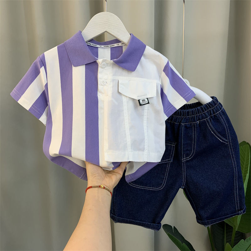 Set de vară pentru băieți, din două piese: tricou polo cu mânecă scurtă și pantaloni, pentru sugari 0–12 luni